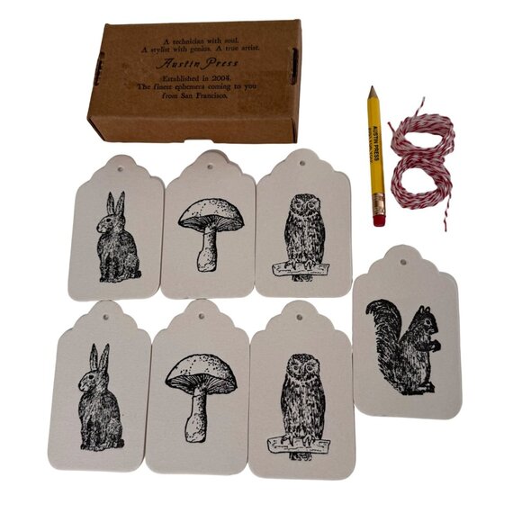 Set Of 7 Woodland Tags By Austin Press - Quirky Rabbit Mushroom Owl & Squirrel D - Picture 2 of 9